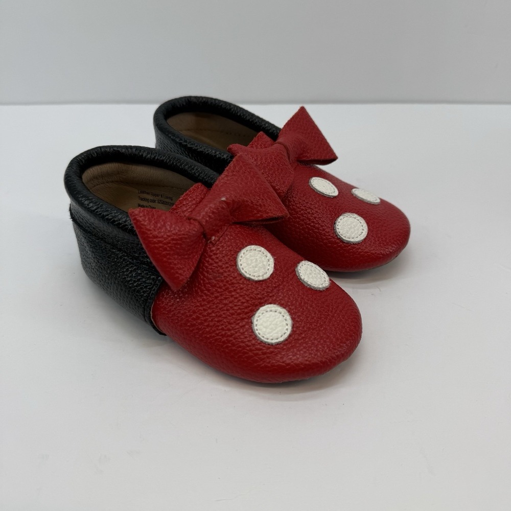 Disney‎ MONKEY FEET MICKEY MOUSE Red Leather Moccasins Shoes Size 12-18 Months